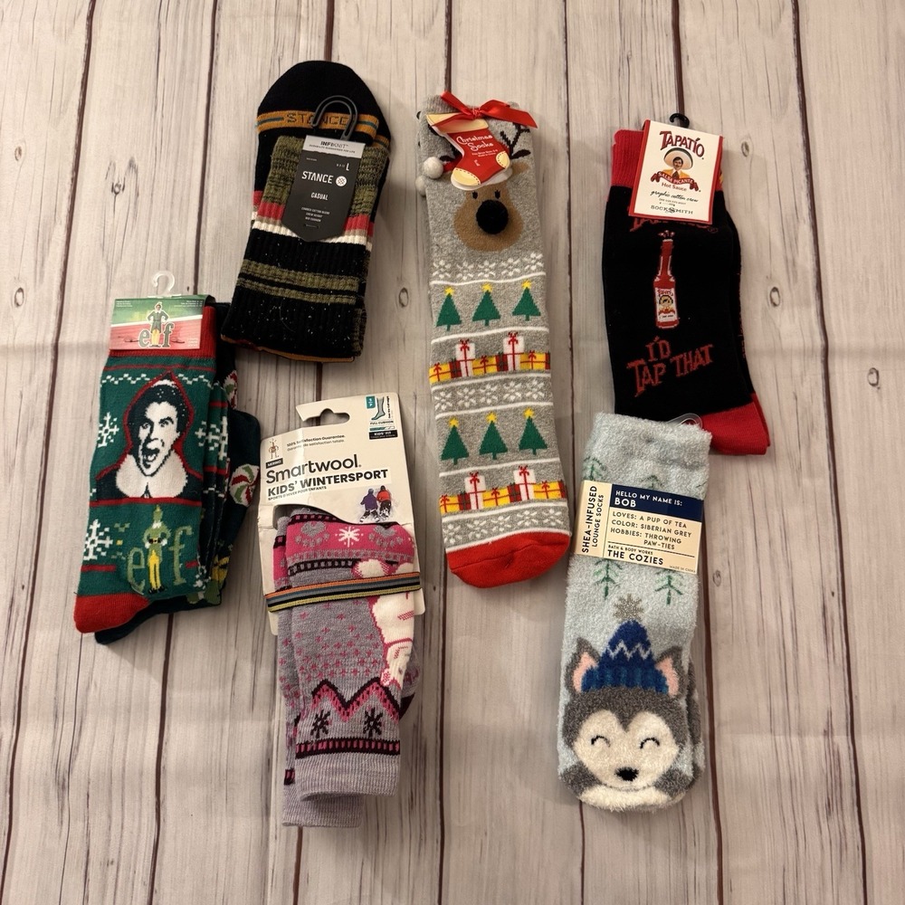 6 Pair Novelty Sock Lot Stance‎ Smartwool Socksmith Elf Christmas Lounge